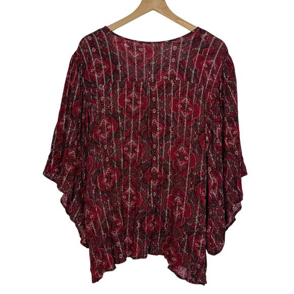 Maurices Peasant Top Womens Plus 2X Red Floral Metallic Tassel Fairy Cottage - Picture 2 of 10